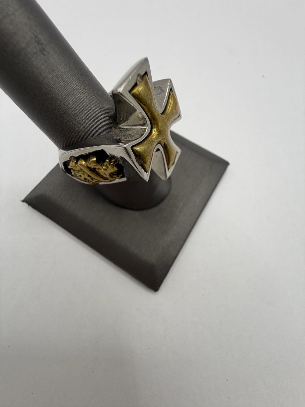 Ed Hardy Silver Tone Ring with Gold Cross Accent